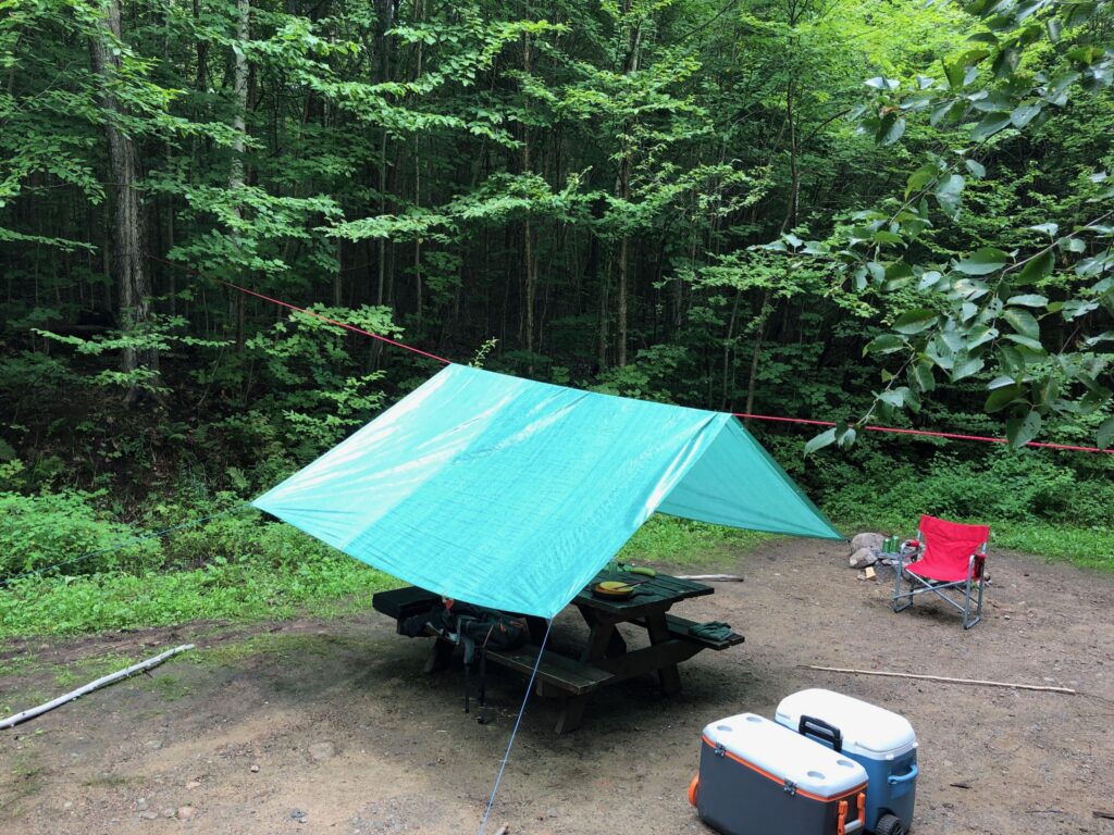 How to hang a tarp for shade in an A-frame shape