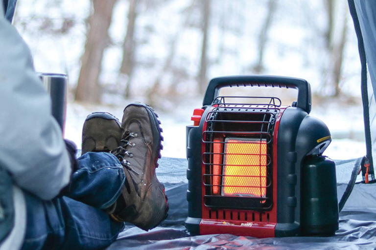 Propane heater in tent