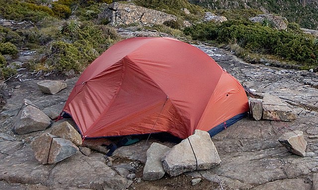 Secure tent to rocks